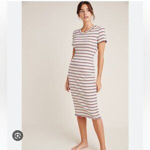 Sundry Stripe Short Sleeve‎ Midi Dress Yellow Red XS